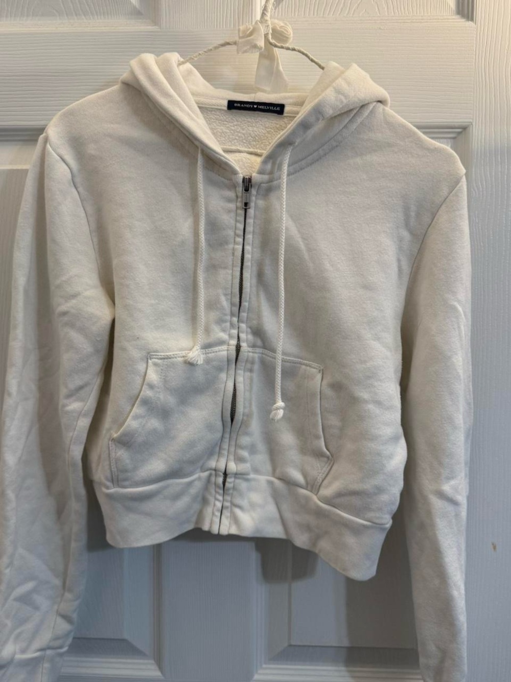Brandy Melville Cream Full-Zip crop Hoodie sweatshirt Jacket